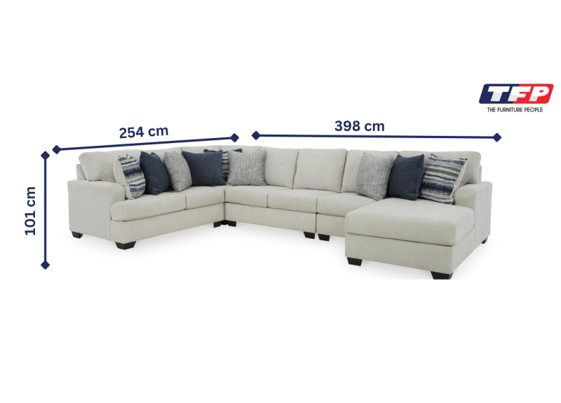 6 Seater Modular Sofa in Fabric with Chaise and Reversible Cushions - Euroa
